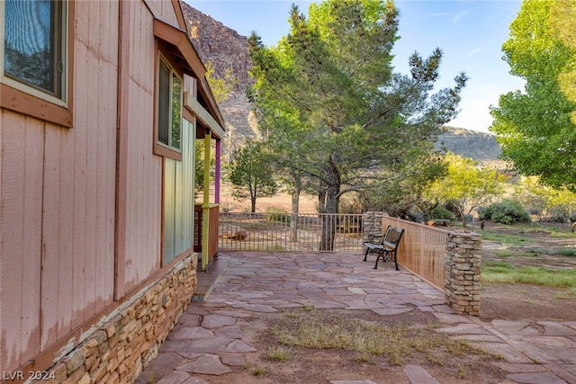 view of patio featuring a mountain view