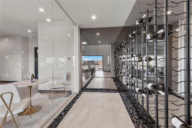 wine cellar with tile patterned floors