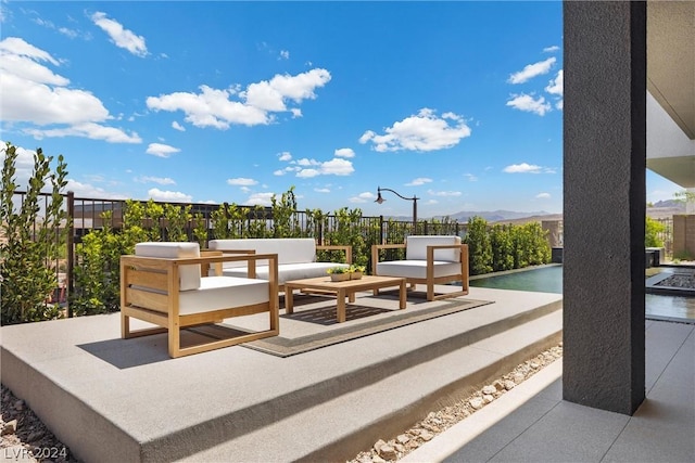 view of patio with a mountain view