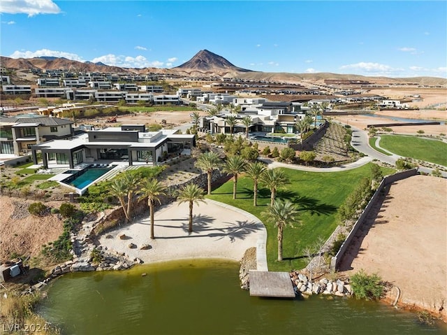 aerial view with a water and mountain view