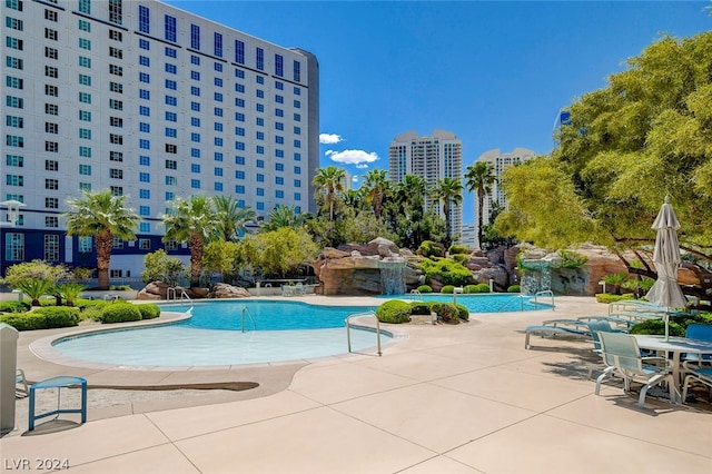 view of pool featuring a patio area