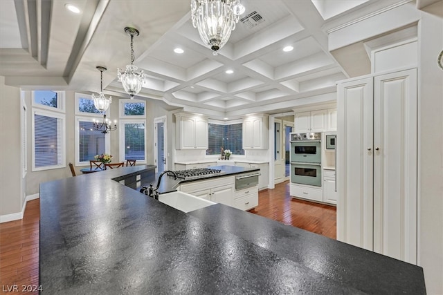 kitchen with sink, dark hardwood / wood-style flooring, a chandelier, and appliances with stainless steel finishes