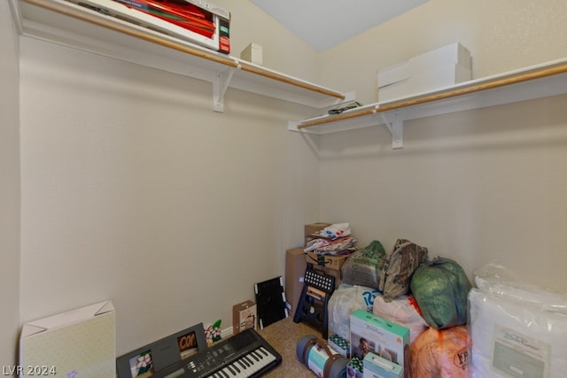 walk in closet with carpet flooring