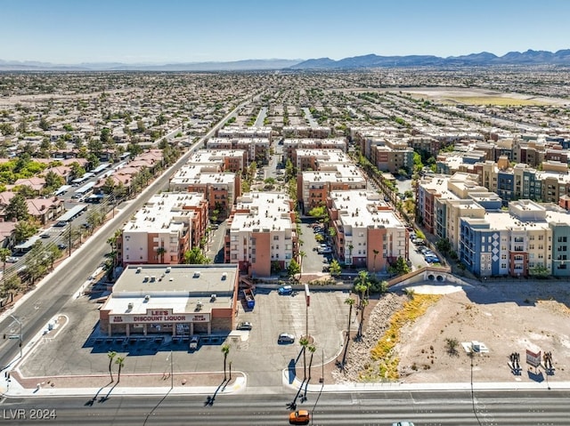 drone / aerial view featuring a mountain view