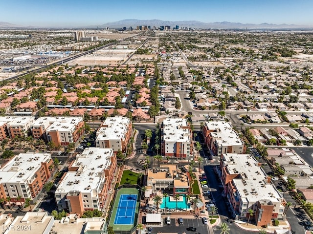 bird's eye view with a mountain view