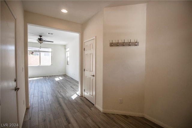 corridor featuring dark hardwood / wood-style flooring