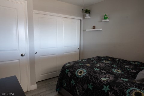 bedroom with a closet and wood-type flooring