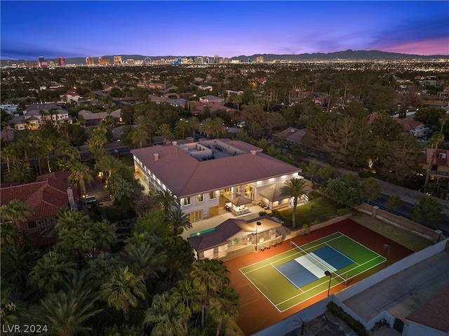 view of aerial view at dusk