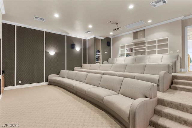 carpeted cinema with ornamental molding