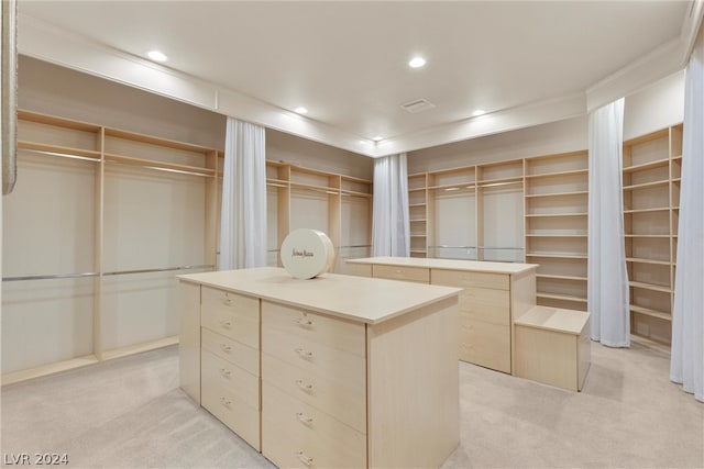 spacious closet with light colored carpet