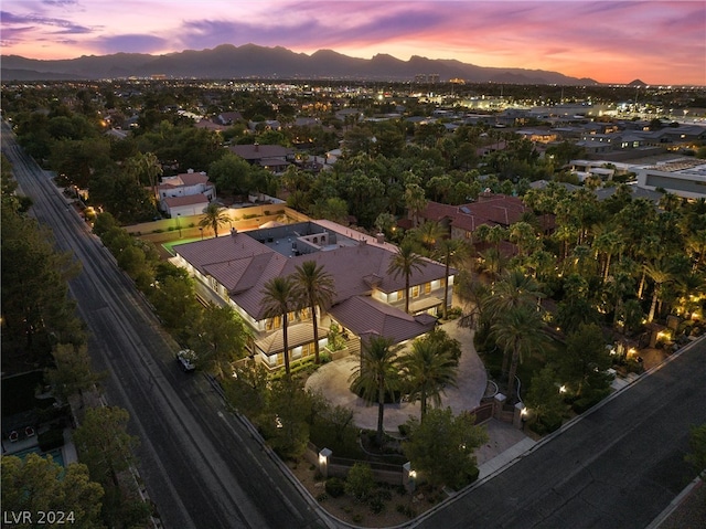 view of aerial view at dusk