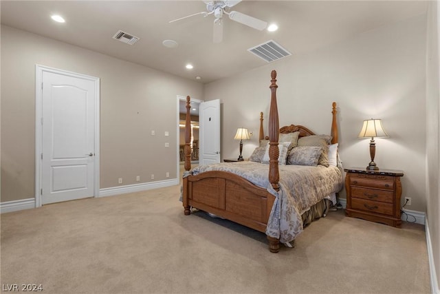 2785 S Monte Cristo Way, Las Vegas, NV 89117 - bedroom featuring light colored carpet, recessed lighting, baseboards, and ceiling fan