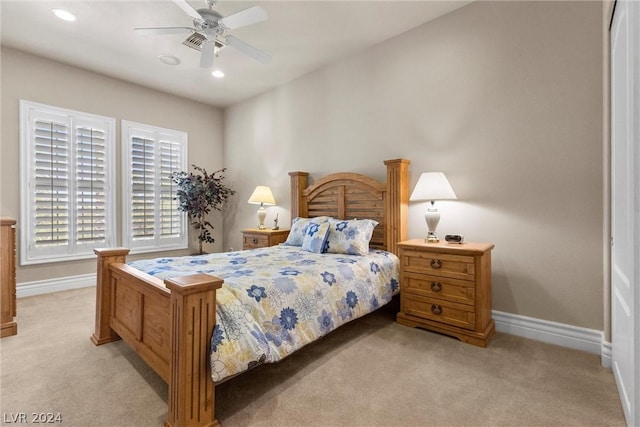 2785 S Monte Cristo Way, Las Vegas, NV 89117 - bedroom featuring light carpet, baseboards, ceiling fan, and recessed lighting