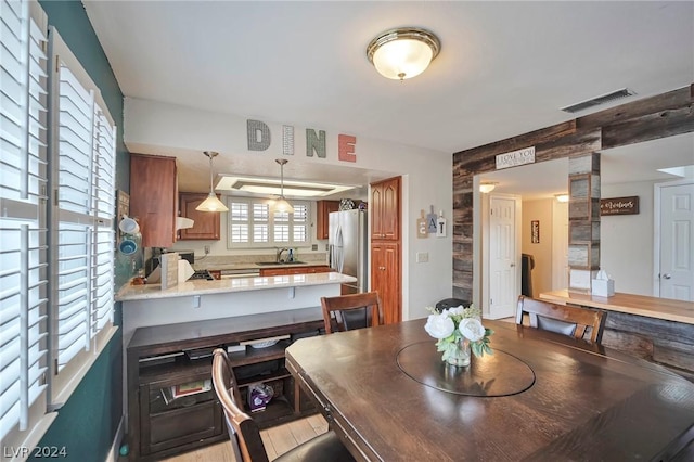 dining space with sink