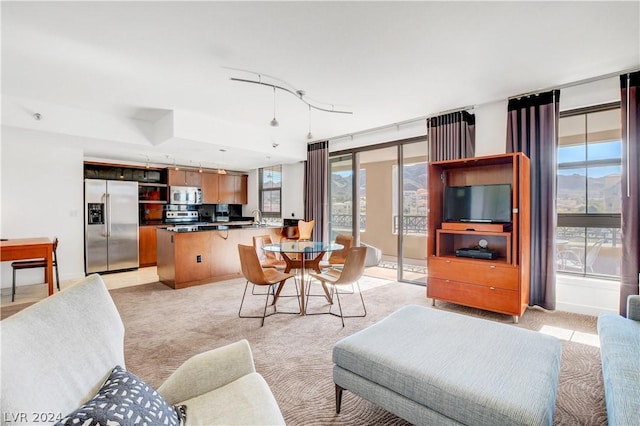29 Montelago Blvd Unit 201, Henderson, NV 89011 - carpeted living room featuring expansive windows and sink