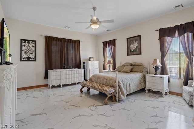 bedroom featuring ceiling fan