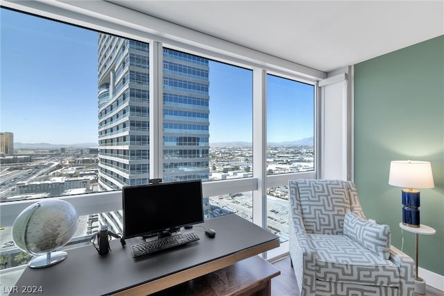 home office with hardwood / wood-style floors and plenty of natural light