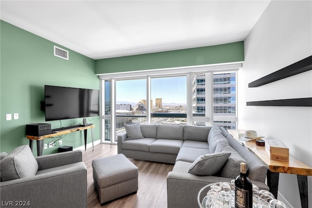 living room with hardwood / wood-style floors