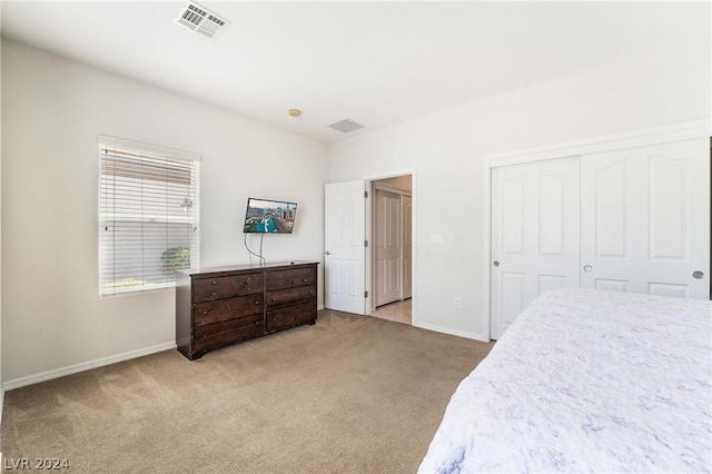 carpeted bedroom featuring a closet