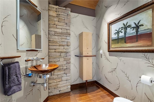 bathroom featuring sink and hardwood / wood-style flooring