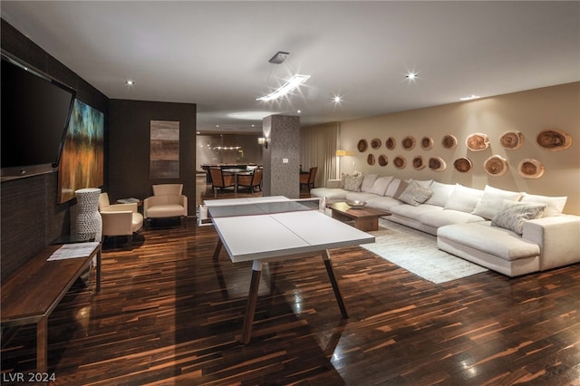 living room featuring dark wood-style floors