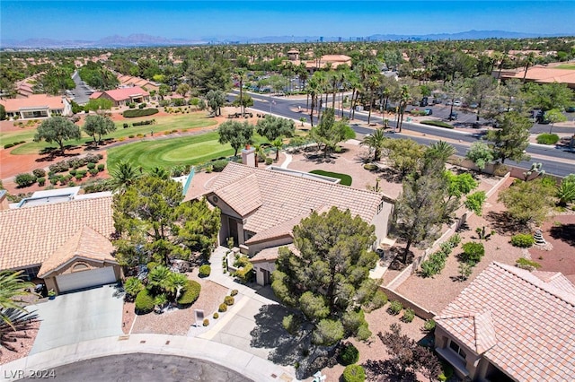 birds eye view of property with a mountain view