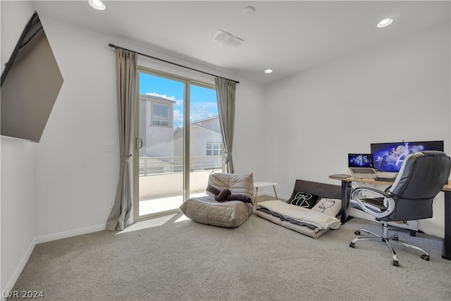 home office featuring carpet flooring