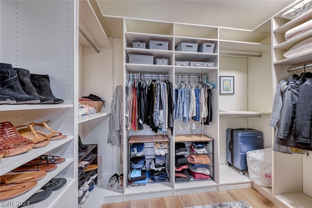 spacious closet with light hardwood / wood-style flooring