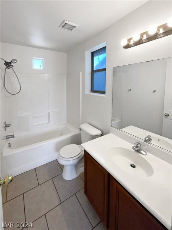 full bathroom featuring shower / bathtub combination, toilet, tile patterned floors, and vanity