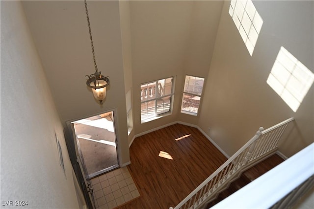 foyer featuring hardwood / wood-style flooring and a high ceiling