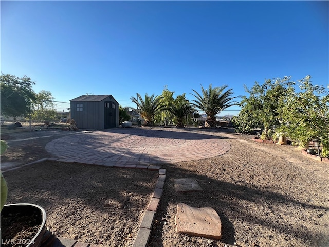 view of yard with a storage unit