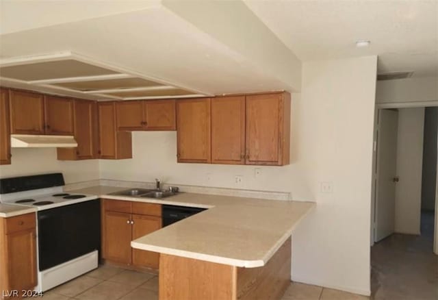 4300 N Lamont St Unit 232, Las Vegas, NV 89115 - kitchen featuring sink, kitchen peninsula, range with electric cooktop, and light tile patterned flooring