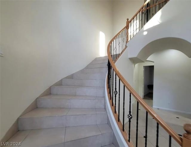 stairs with a high ceiling