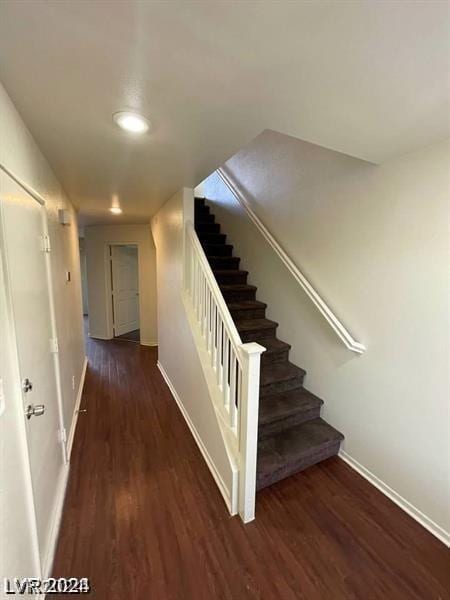 stairs with hardwood / wood-style floors