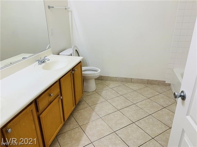 full bathroom featuring tile flooring, vanity, toilet, and shower / washtub combination