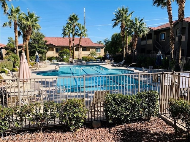 view of pool featuring a patio