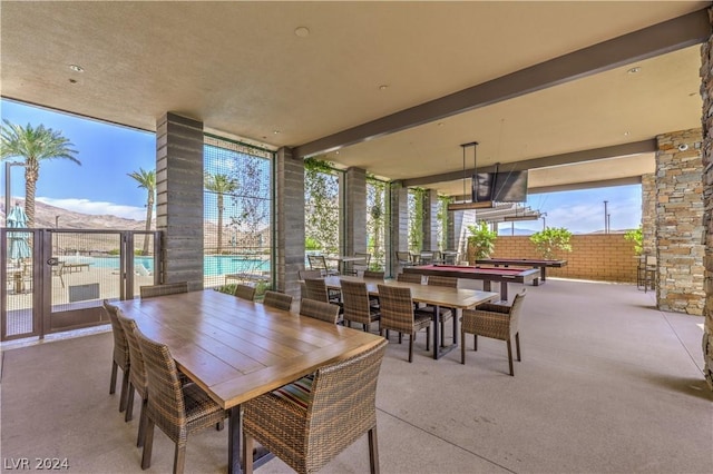 view of patio with a mountain view