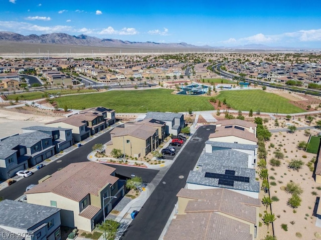 drone / aerial view featuring a mountain view