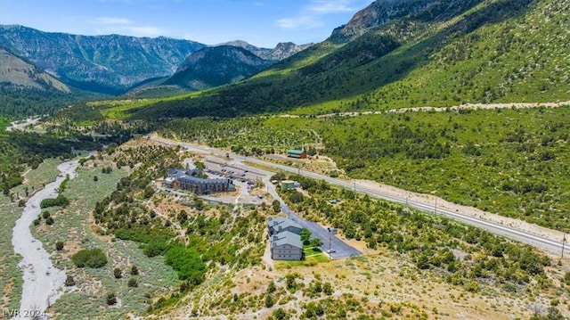 drone / aerial view featuring a mountain view