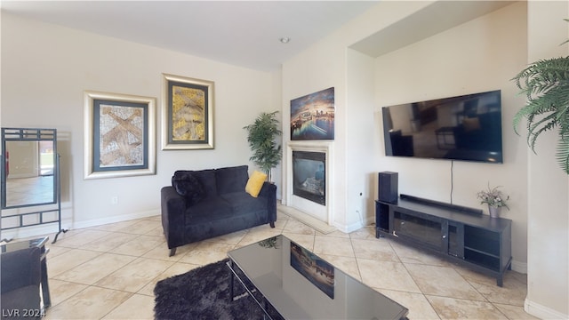 living room featuring light tile patterned floors