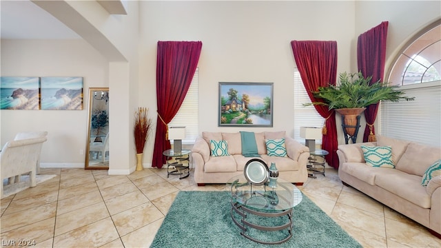 living room featuring tile patterned flooring