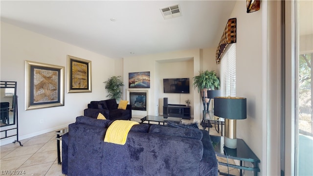 living room featuring light tile patterned floors