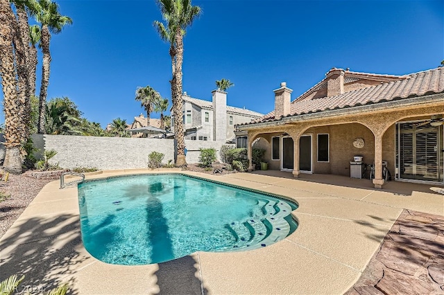 view of swimming pool with a patio and area for grilling