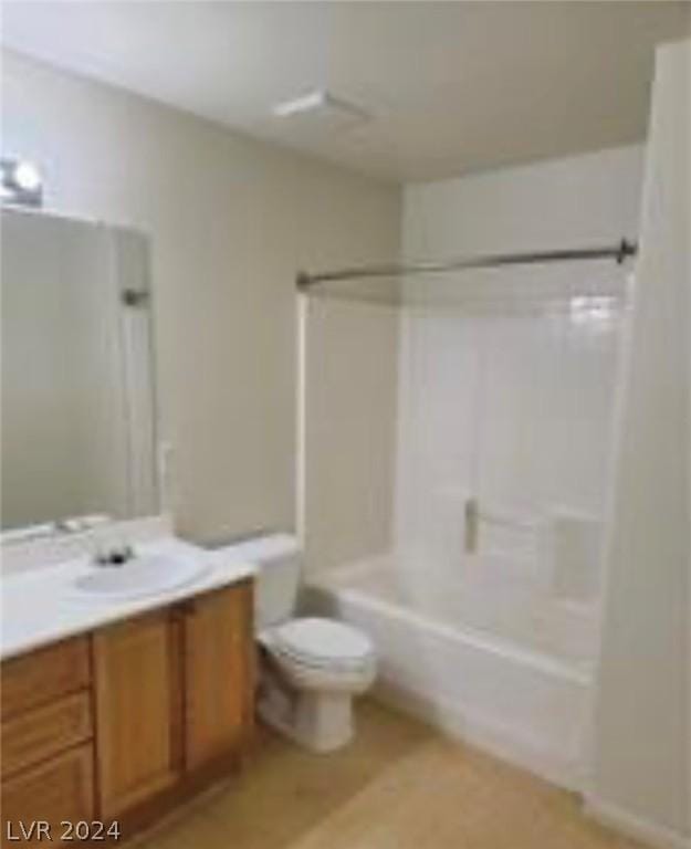 full bathroom with vanity,  shower combination, and toilet