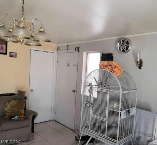 interior space with an inviting chandelier