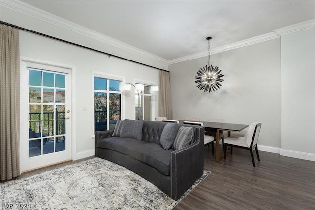 30 Strada Di Villaggio 248, Henderson, NV 89011 - living room featuring an inviting chandelier, dark hardwood / wood-style flooring, and ornamental molding