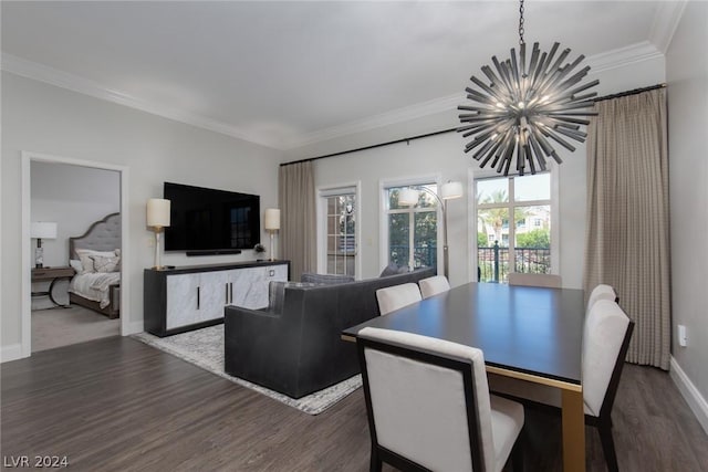30 Strada Di Villaggio 248, Henderson, NV 89011 - dining space featuring crown molding, a chandelier, and dark hardwood / wood-style flooring