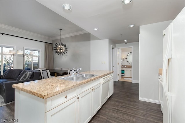 30 Strada Di Villaggio 248, Henderson, NV 89011 - kitchen featuring dark wood-type flooring, white appliances, sink, and a center island with sink