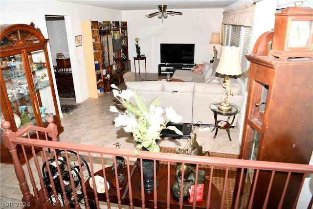 living room featuring ceiling fan