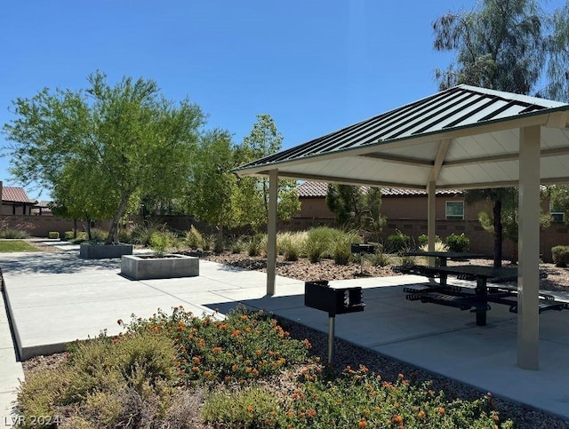 view of community featuring a gazebo and a patio area